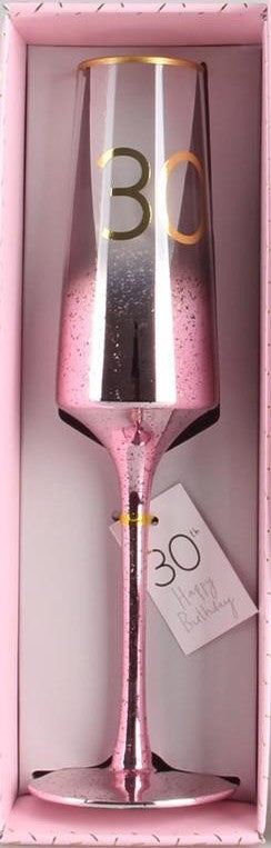 30th Pink Flute Glass