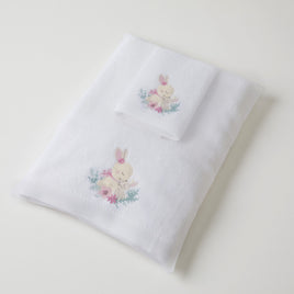 PINK BUNNY TOWEL AND FACEWASHER IN ORGANZA BAG