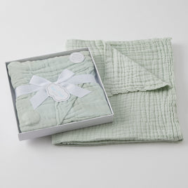 SAGE DOUBLE MUSLIN COTTON BLANKET IN GIFT BOX